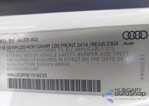 2019 Audi A3 45 Premium z USA, uszkodzony, nr VIN WAUJEGFF6K1018233